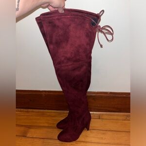 sexy velvet maroon over the knee boots. size 7